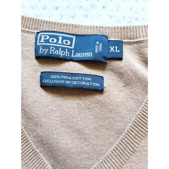 Polo Ralph Lauren Men's Golf Pima Cotton Sweater Vest V-Neck Beige Tan XL - Picture 3 of 6